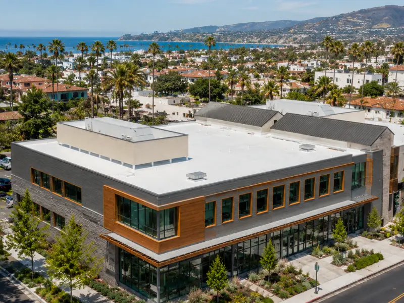 Commercial flat roof installed by Method Roofing Group on a modern office building in coastal Southern California
