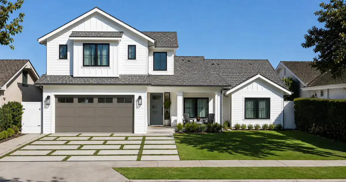 Coastal Newport Beach home with a designer architectural asphalt shingle roof and traditional Southern California architecture.