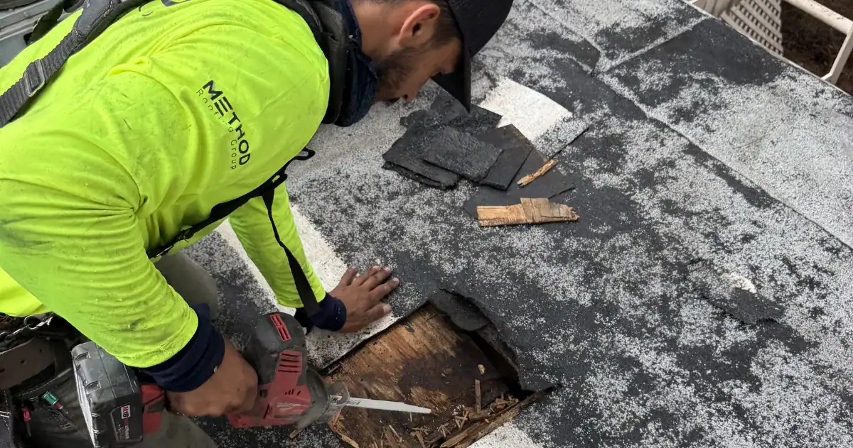 Method Roofing Group technician performing documented roof maintenance under the Method Proof program in Southern California.